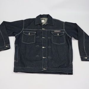 90s Iceberg History Mens XL Spell Out Denim Jacket